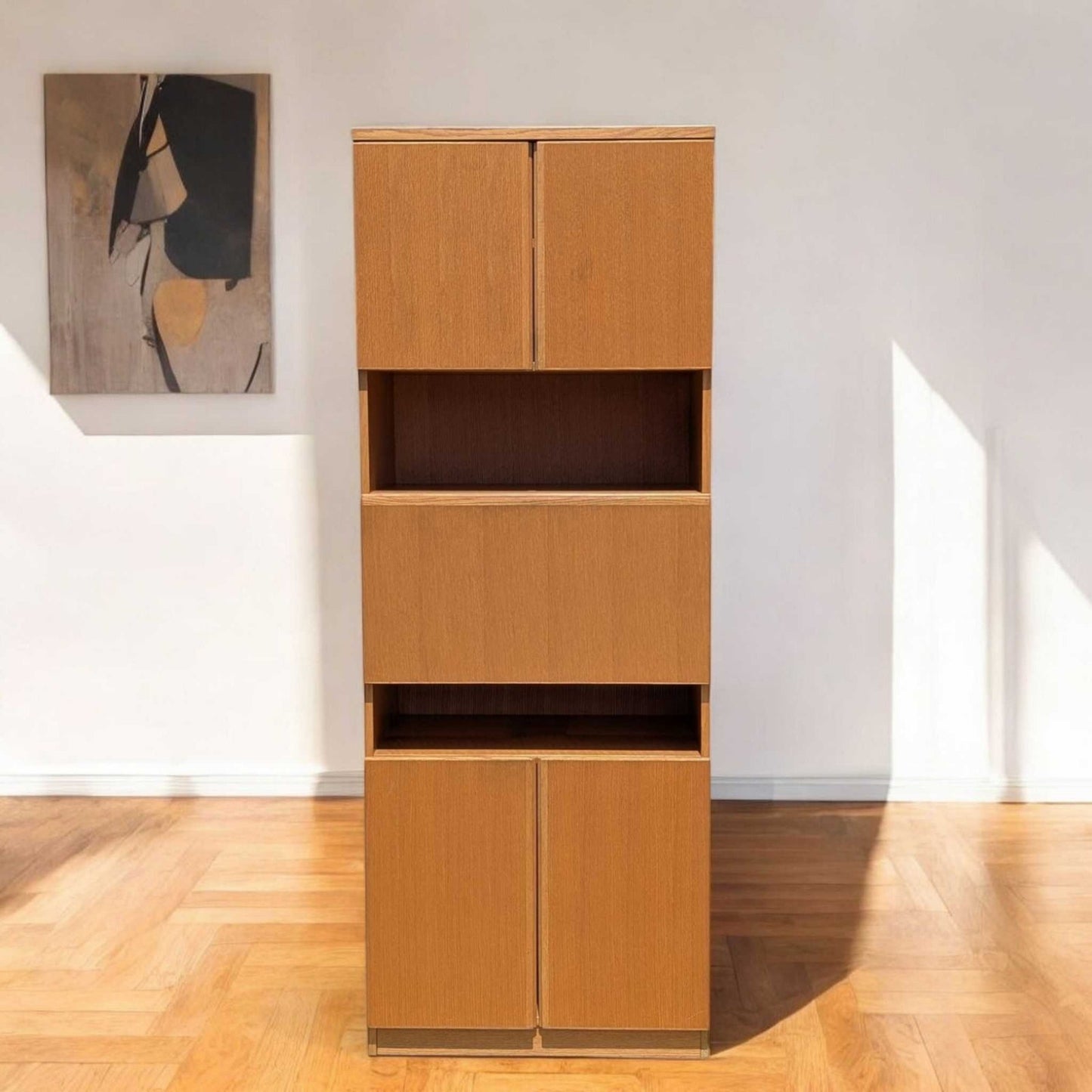 Vintage Bauhaus Tall Bar Cabinet – Drop Front w/ Mirror, Modern Storage Tower, 84" High, Made in Canada, MCM Style