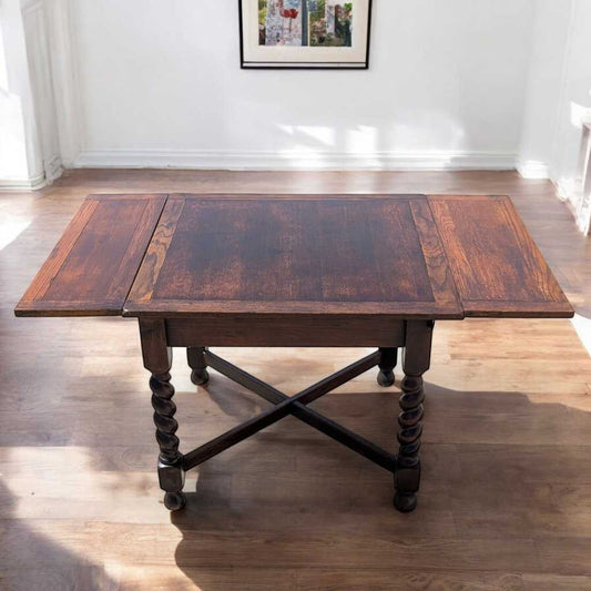 Antique Barley Twist Draw-Leaf Table, Solid Oak