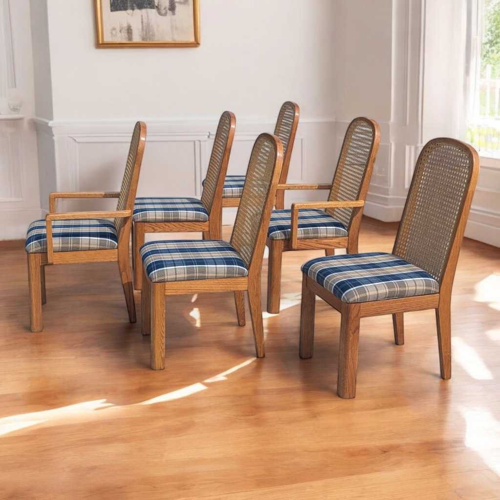 Cane Back Dining Chairs, Set of 6 Postmodern c. 1980s