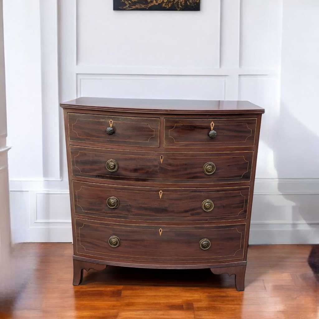 Antique Dresser – English Mahogany Bow Front Chest of Drawers
