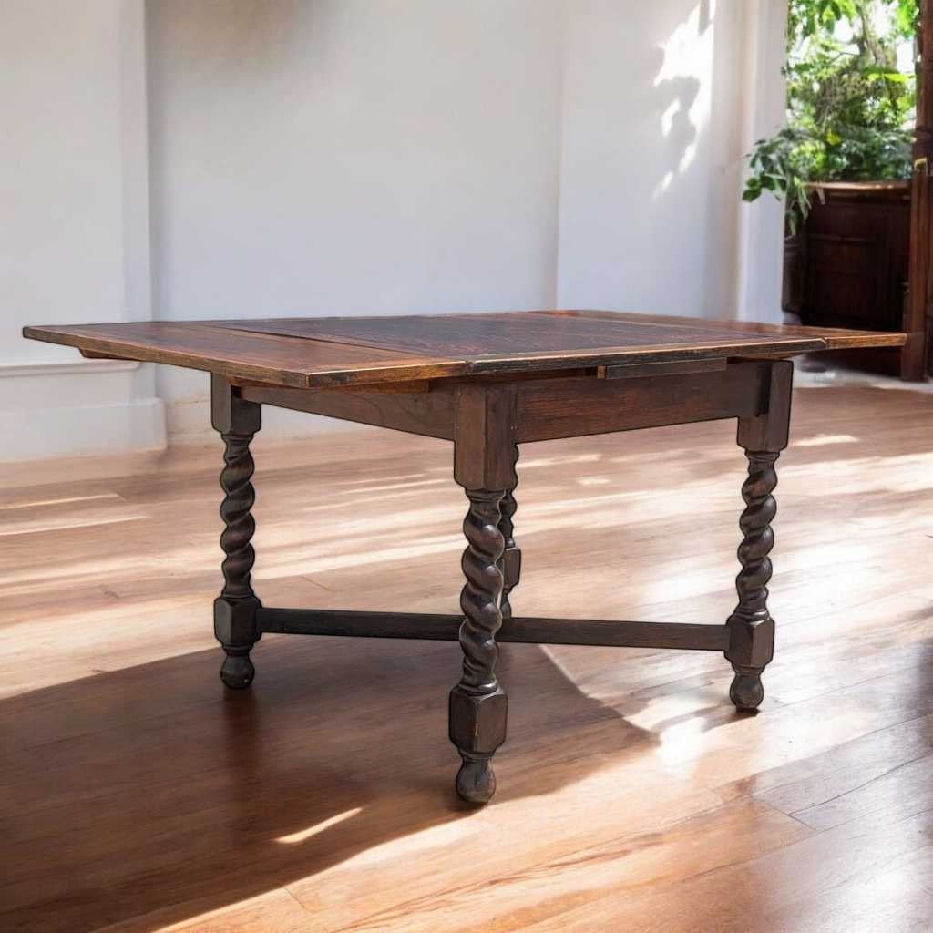 Antique Barley Twist Draw-Leaf Table, Solid Oak