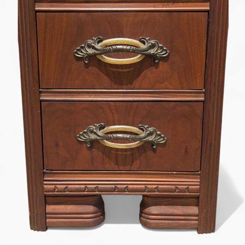 Art Deco Nightstand – 1930s Vintage Bedside Table, Waterfall Edge, 26" Tall, Excellent Condition