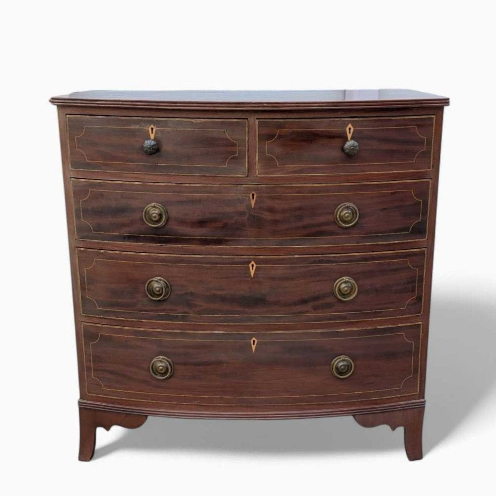 Antique Dresser – English Mahogany Bow Front Chest of Drawers