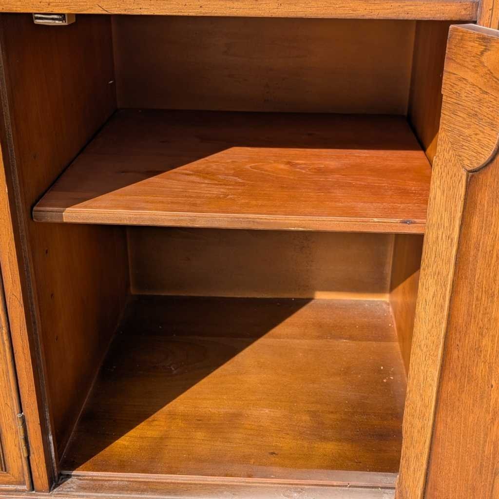 Henredon 1970s Credenza – Traditional Walnut Sideboard with Brass Pulls & Adjustable Shelving, 66” Vintage Cabinet