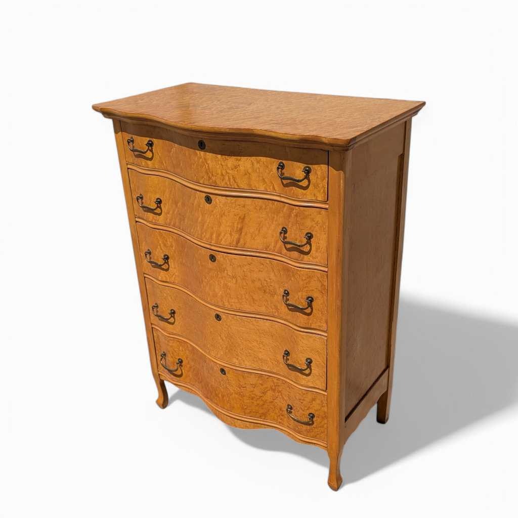 Antique Birds Eye Maple Dresser – Vintage Wooden Dresser, Elegant Storage Furniture, Classic Bedroom Piece