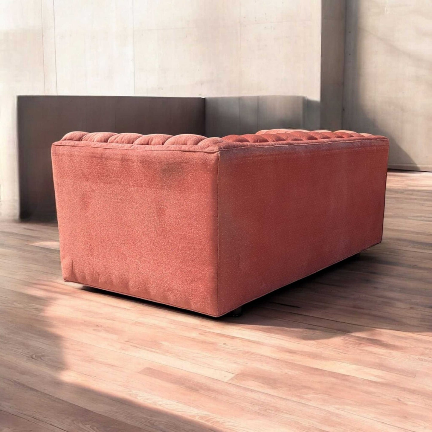 Vintage 1980s Tufted Sofa – Postmodern Loveseat in Rose Upholstery, Milo Baughman Style, 67" Long