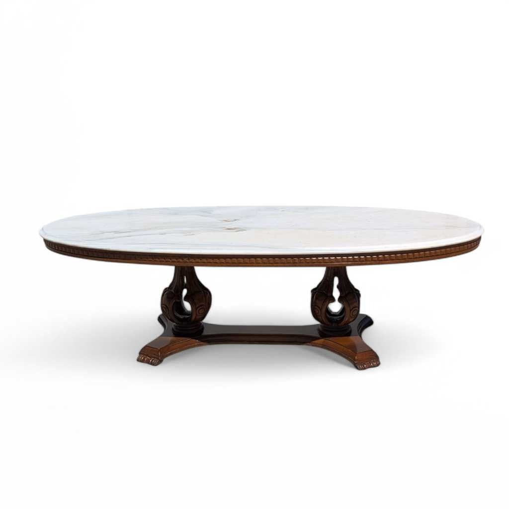 Vintage Italian Oval Coffee Table with White Marble Top