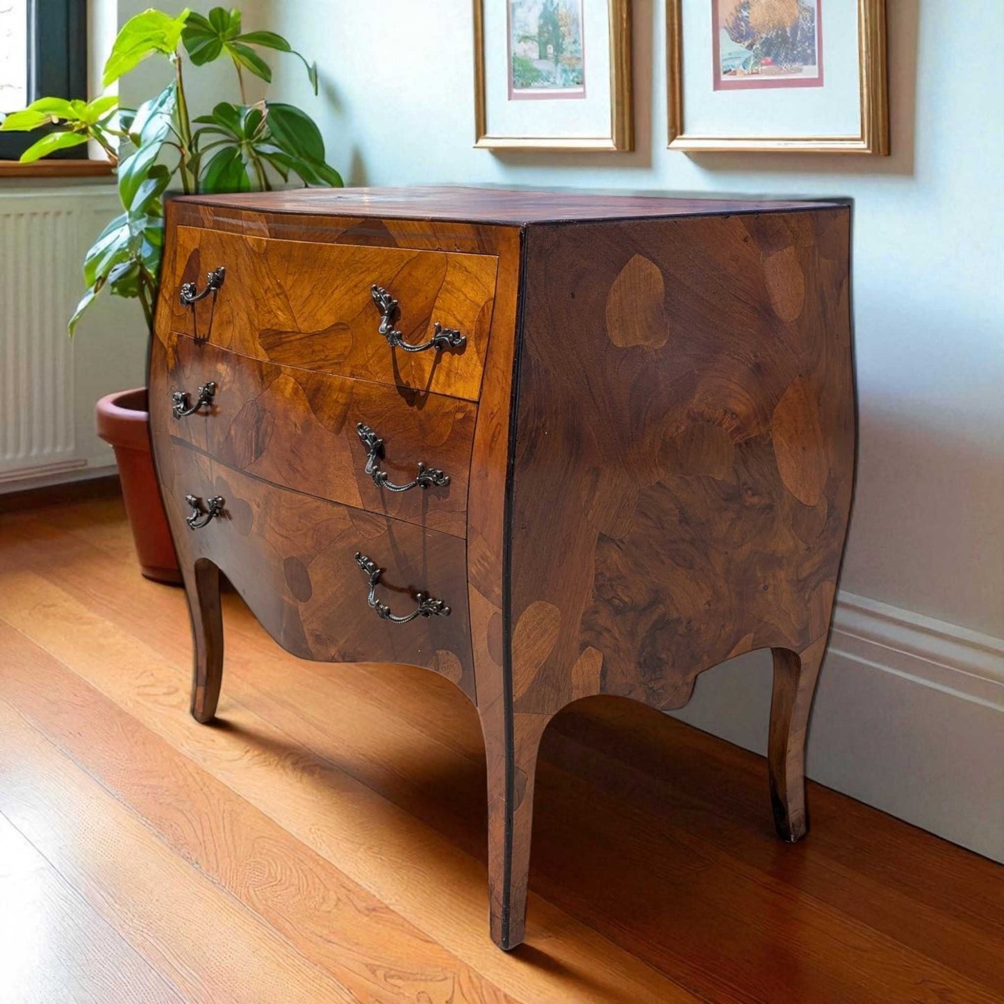 Vintage Italian Olive Burl Wood Bombe Chest