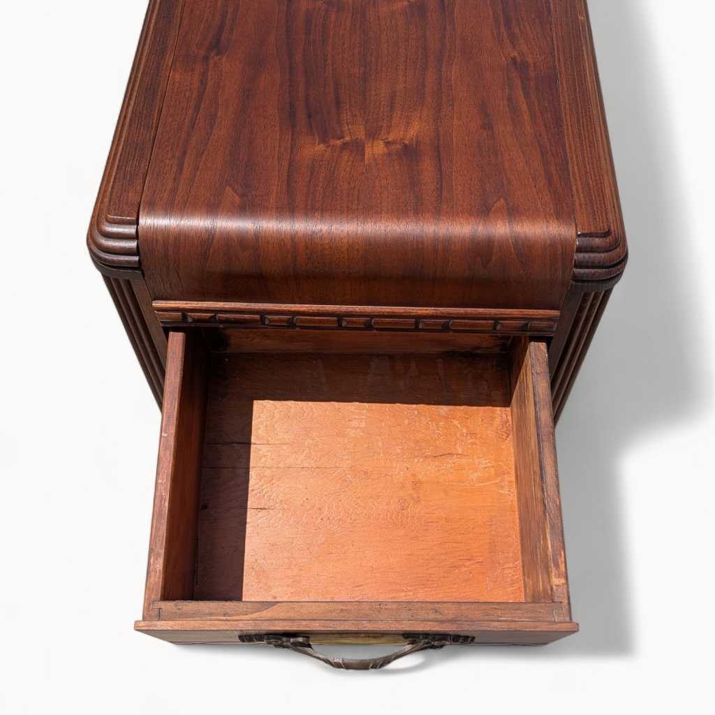 Art Deco Nightstand – 1930s Vintage Bedside Table, Waterfall Edge, 26" Tall, Excellent Condition