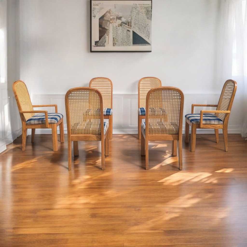 Cane Back Dining Chairs, Set of 6 Postmodern c. 1980s