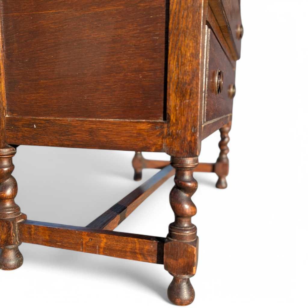 Antique Tiger Oak Dresser with Mirror – Barley Twist Detail, Vintage Vanity with Drawers, Early 1900s