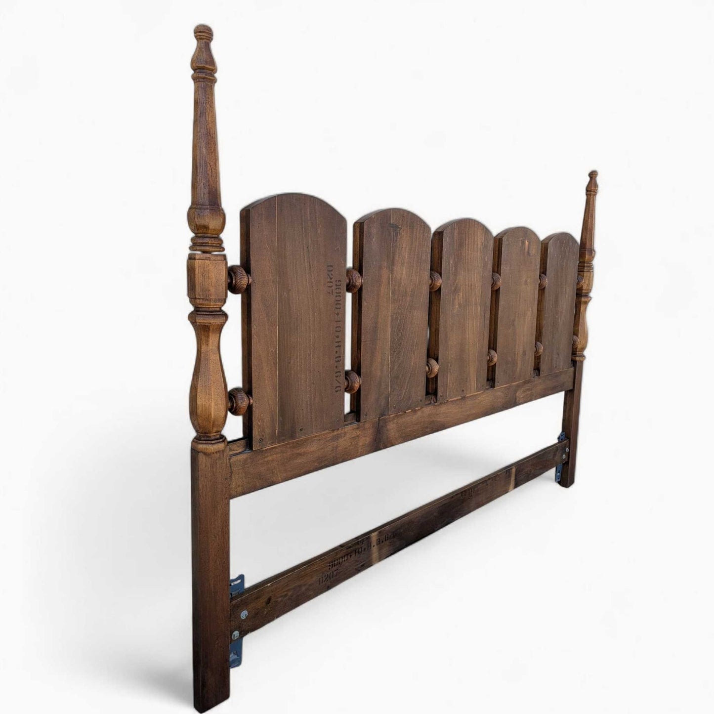 Vintage Oak King Headboard – Carved Panel Design with Turned Spindles