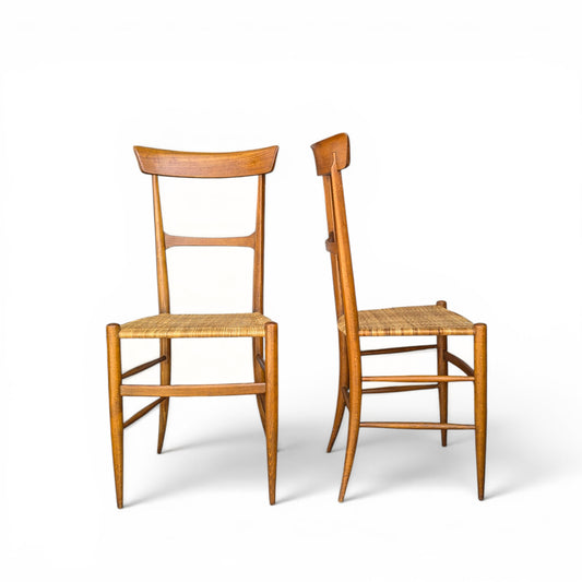 Pair Italian Chiavari Chairs Attributed Fratelli Podesta Campanino Rush Seat Mid Century Dining Chairs