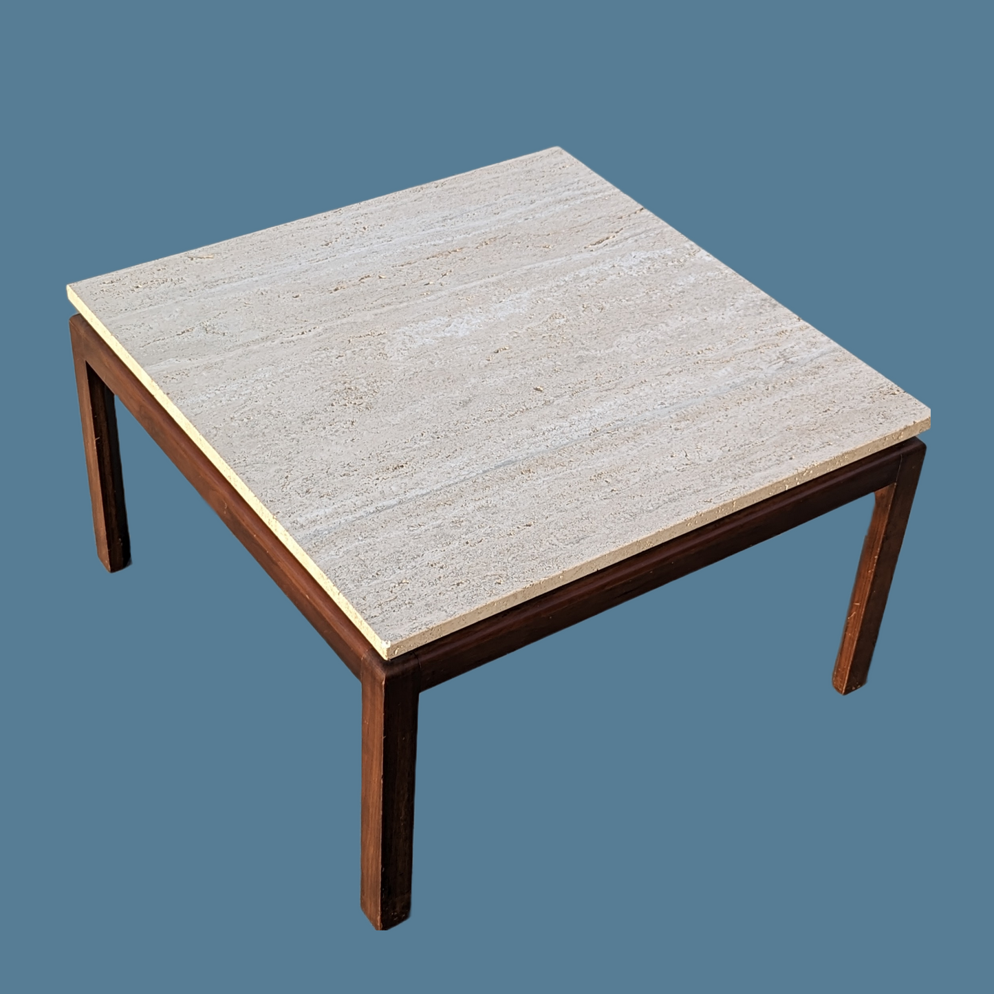 Vintage Coffee Table, Travertine, Walnut, Mid Century, MCM, 60s, Retro, Stone Top, Midcentury