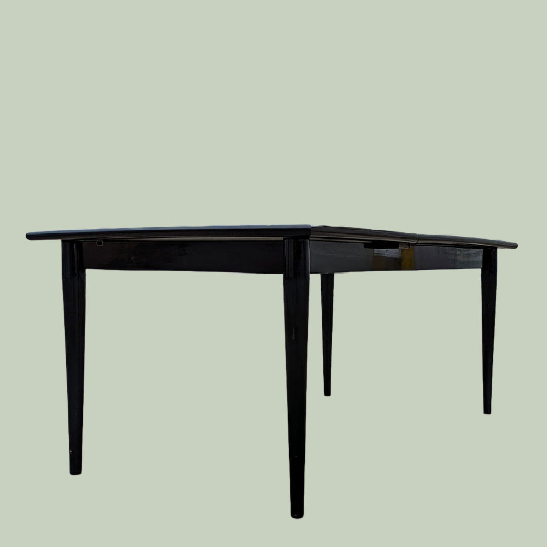 Unique Black Lacquer Postmodern Dining Table | Diagonal Leaf | Italian | MCM | Mid Century