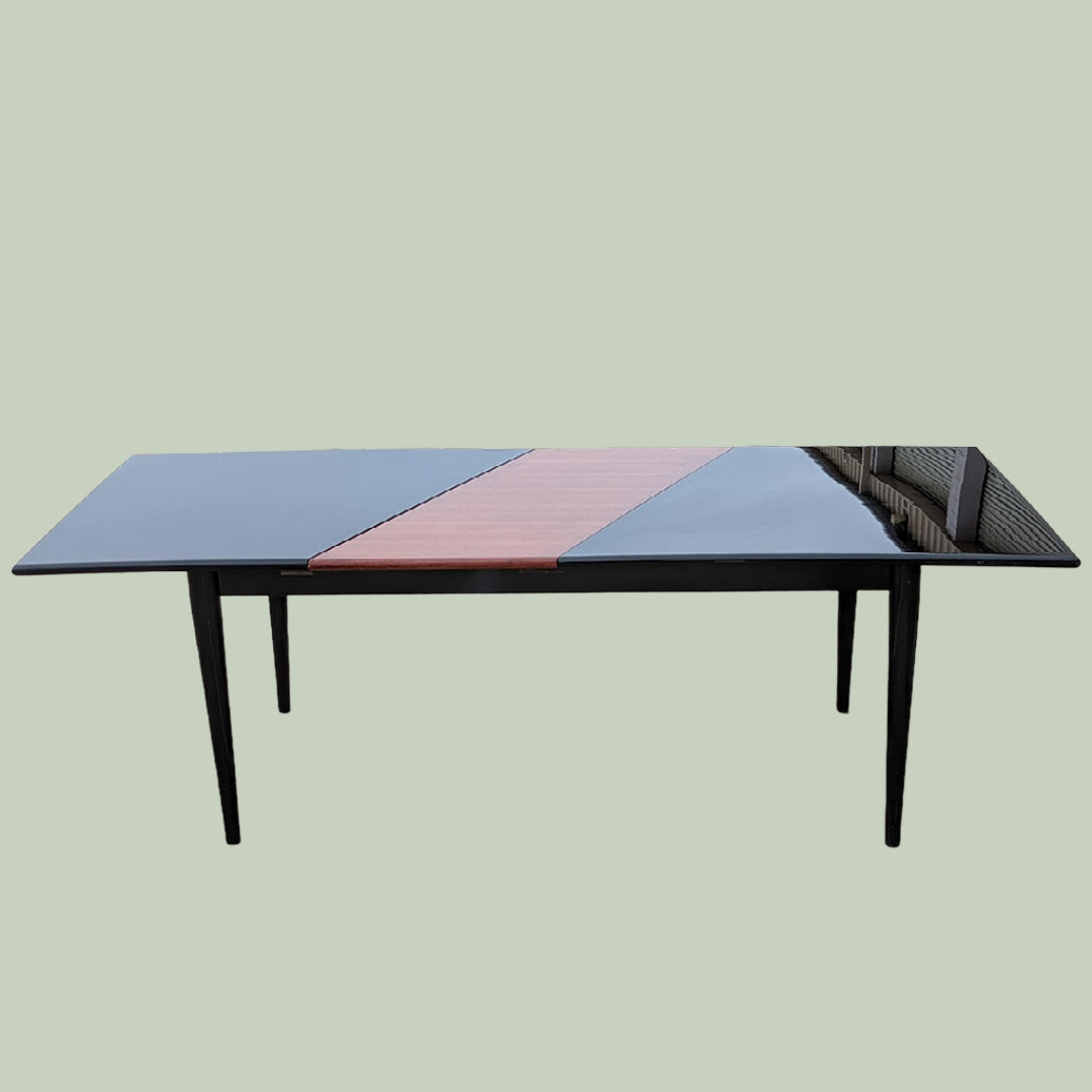 Unique Black Lacquer Postmodern Dining Table | Diagonal Leaf | Italian | MCM | Mid Century