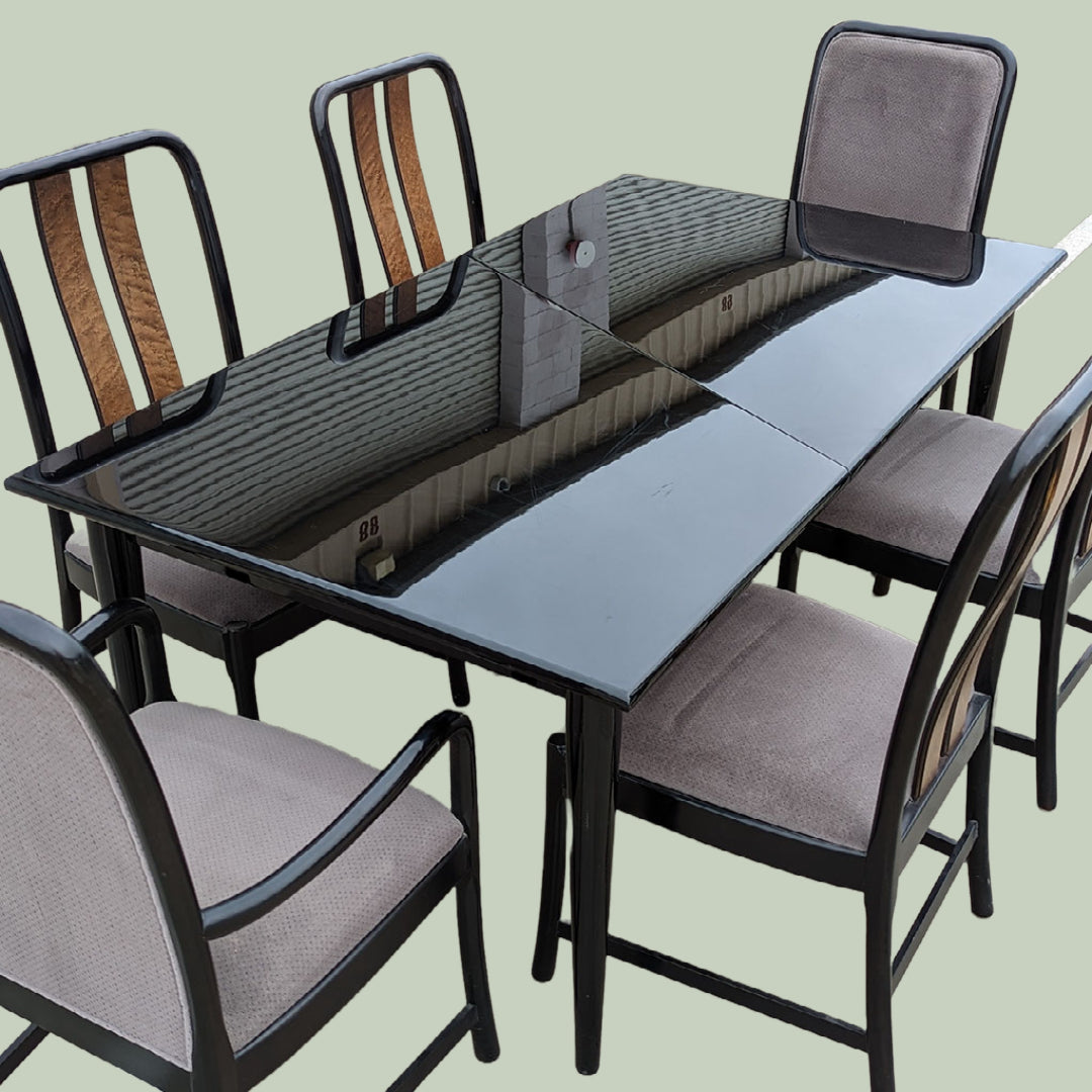 Unique Black Lacquer Postmodern Dining Table | Diagonal Leaf | Italian | MCM | Mid Century