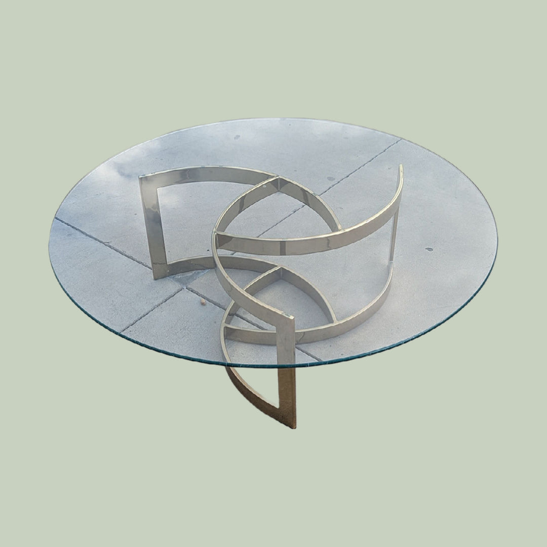 Vintage Postmodern Coffee Table | Brass + Glass Top | Mid Century | MCM | Hollywood Regency