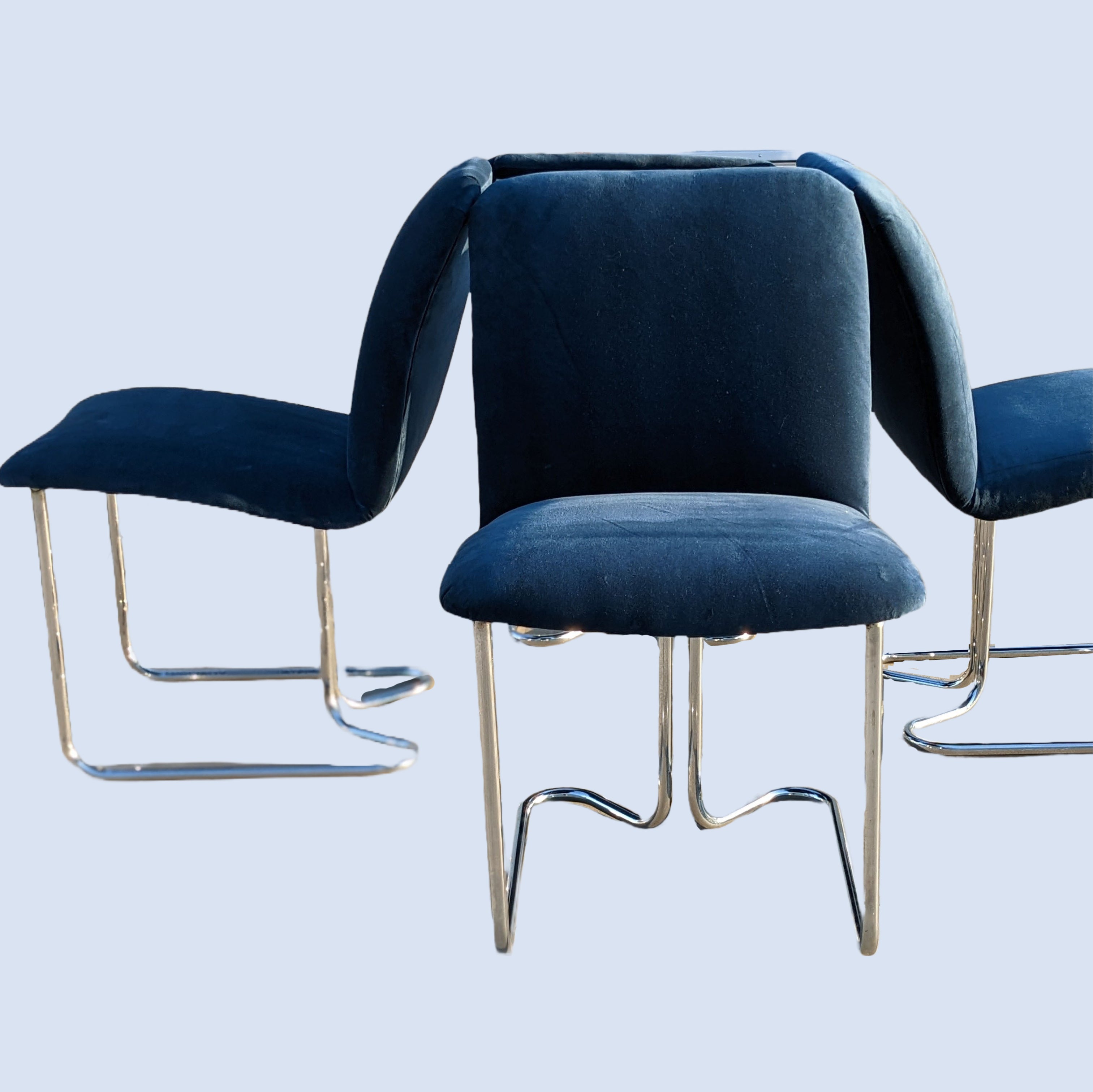 Milo Baughman for DIA Blue Dining | Bauhaus Chrome | Velvet S Casa Tubular – Chairs 