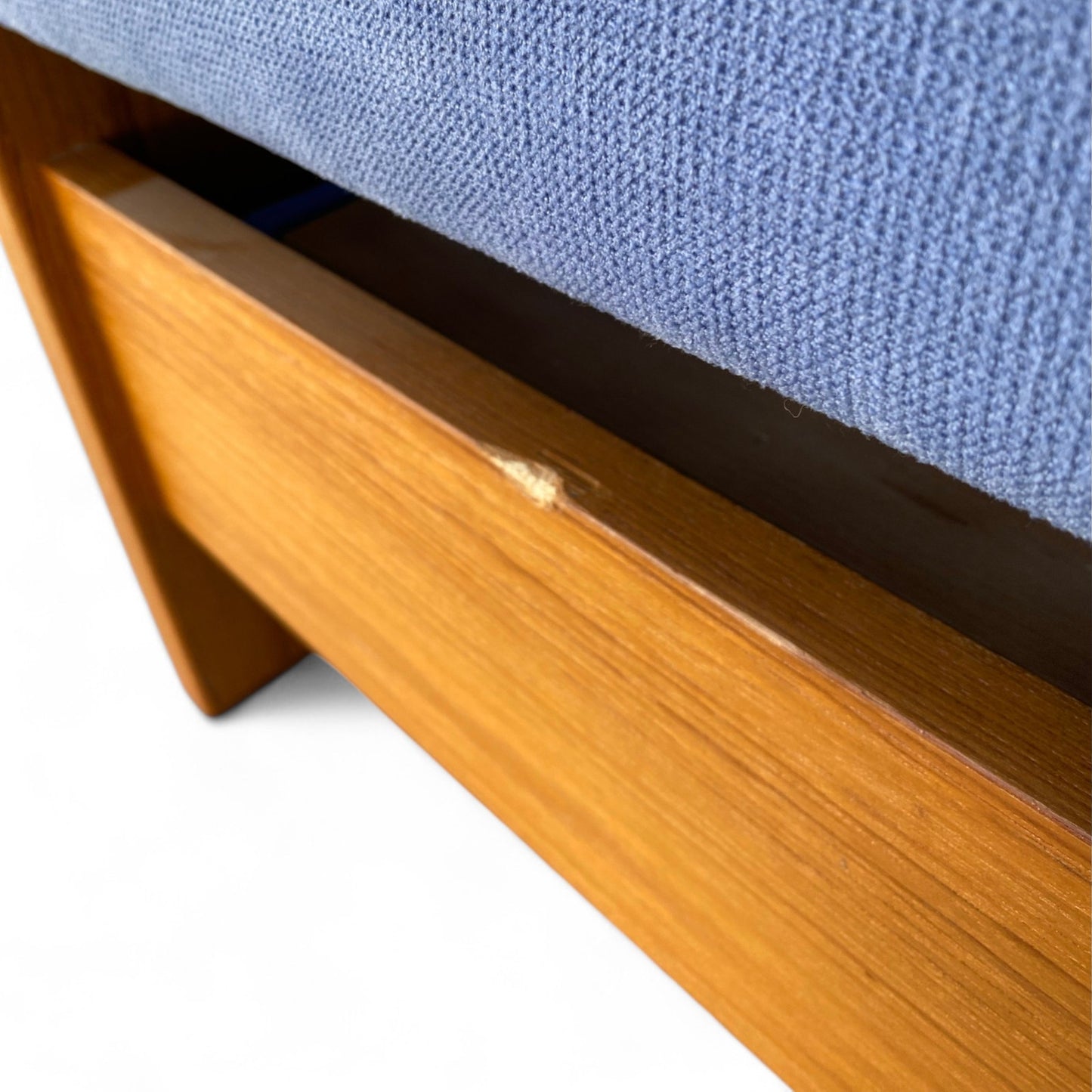 Mid-Century Canadian Teak Pull-Out Sofa Bed in Blue Upholstery, 1970s Modern Convertible Sleeper