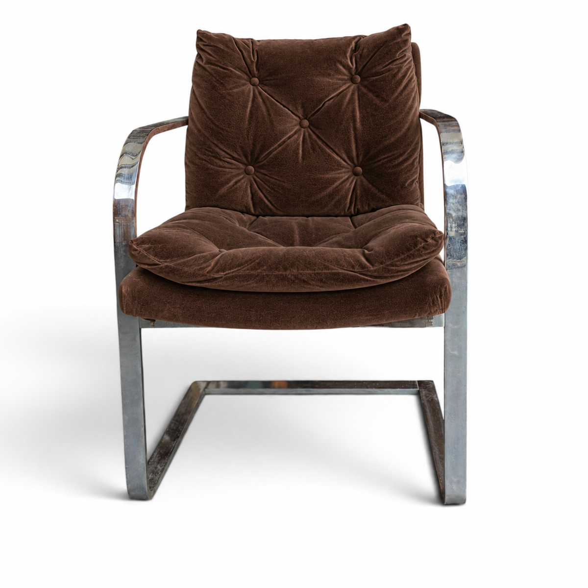 Vintage Chrome-Finish Steel Cantilever Lounge Chair in Orange Vinyl — view 1 of 9