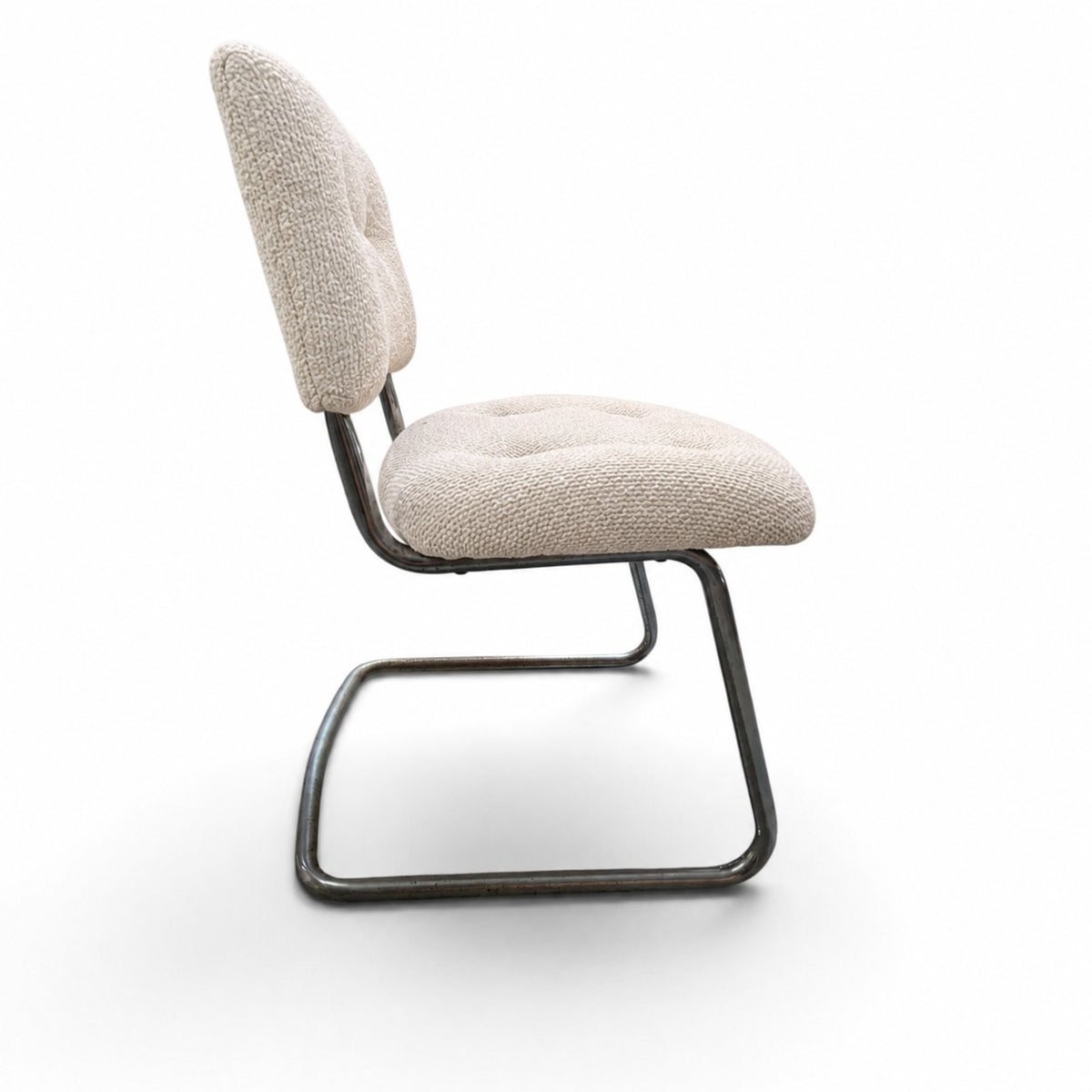 1970s Steelcase Chrome Cantilever Side Chair, Custom Upholstery