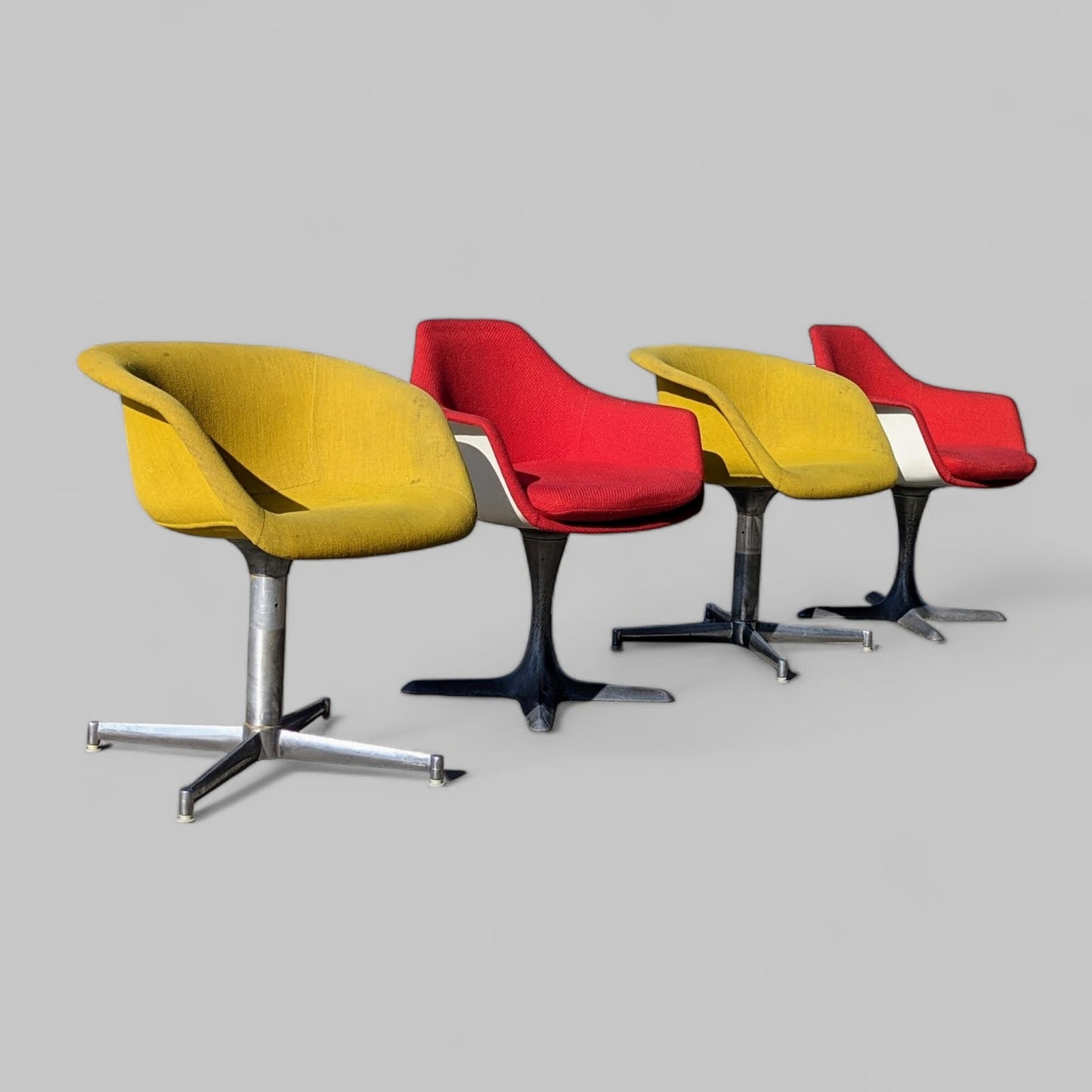 Four Space Age Dining Chairs by Burke Inc. Mid Century, MCM, Tulip Style, Propeller, Aluminum