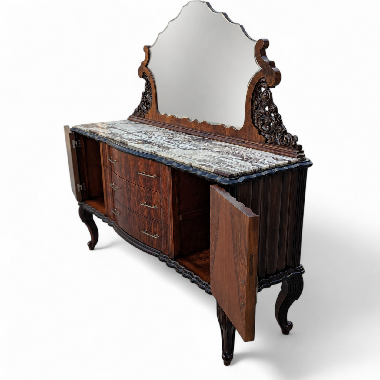 Italian Mid-Century Marble-Top Sideboard with Detachable Mirror by Mobilificio Scorza Ovada, c. 1950s — view 1 of 16