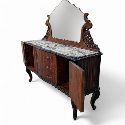 Italian Mid-Century Marble-Top Sideboard with Detachable Mirror by Mobilificio Scorza Ovada, c. 1950s