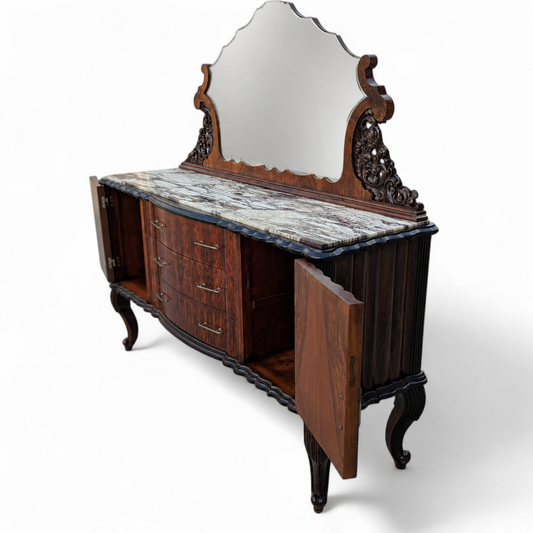 Italian Mid-Century Marble-Top Sideboard with Detachable Mirror by Mobilificio Scorza Ovada, c. 1950s