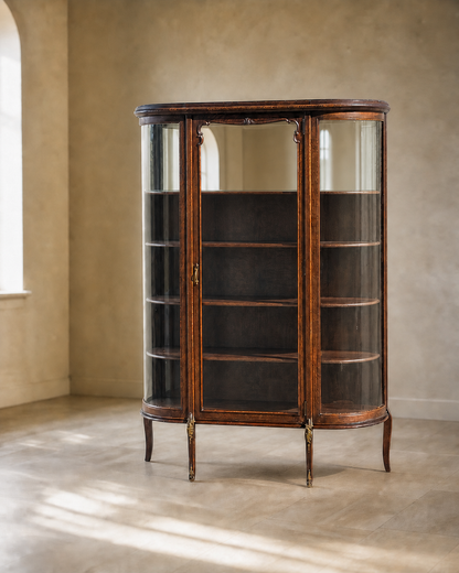 Early 20th Century Edwardian Demi-Lune Curved Glass Display Cabinet