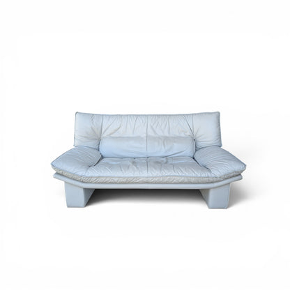 Vintage Nicoletti Italia Leather Loveseat Sofa, Italian Postmodern Grey Leather Couch, 1980s Lounge Settee