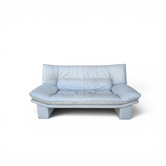 Vintage Nicoletti Italia Leather Loveseat Sofa, Italian Postmodern Grey Leather Couch, 1980s Lounge Settee