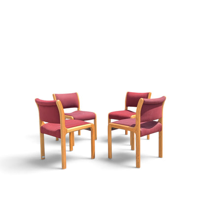 Albert Salman Associates Oak Dining Chairs in Garnet, Set of Four