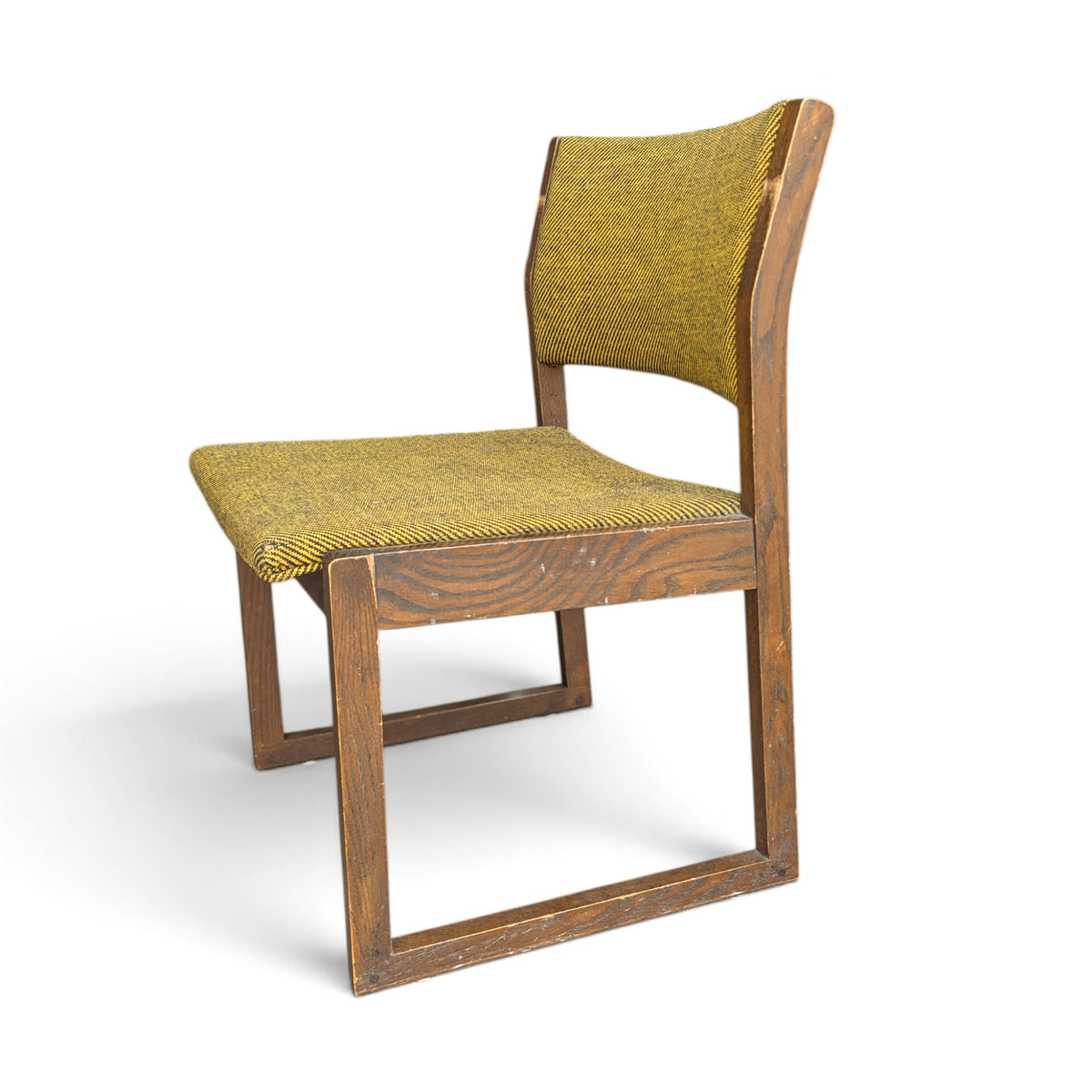 Vintage Solid Oak Accent Chair with Yellow-Green Upholstery — view 1 of 14
