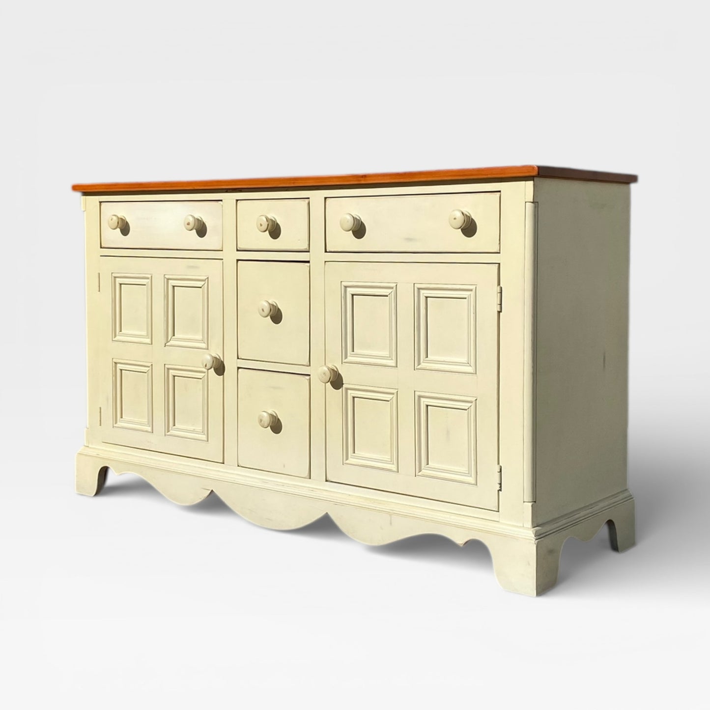 Painted Sideboard or Buffet Cabinet with Paneled Doors and Solid Wood Top