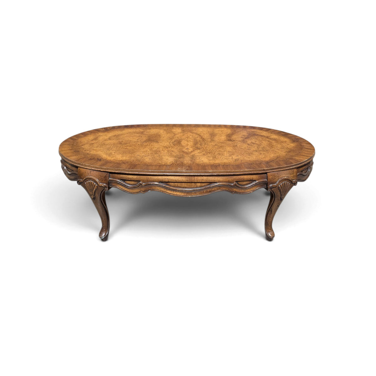 Vintage Louis XV Style Oval Coffee Table with Figured Wood Top