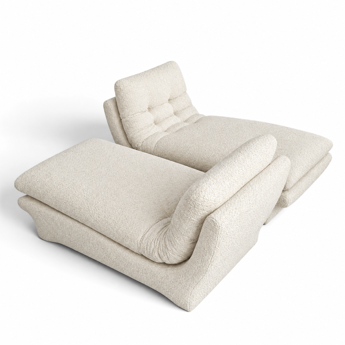 Vintage Sculptural Chaise Lounge Pair with New Ivory Boucle Upholstery