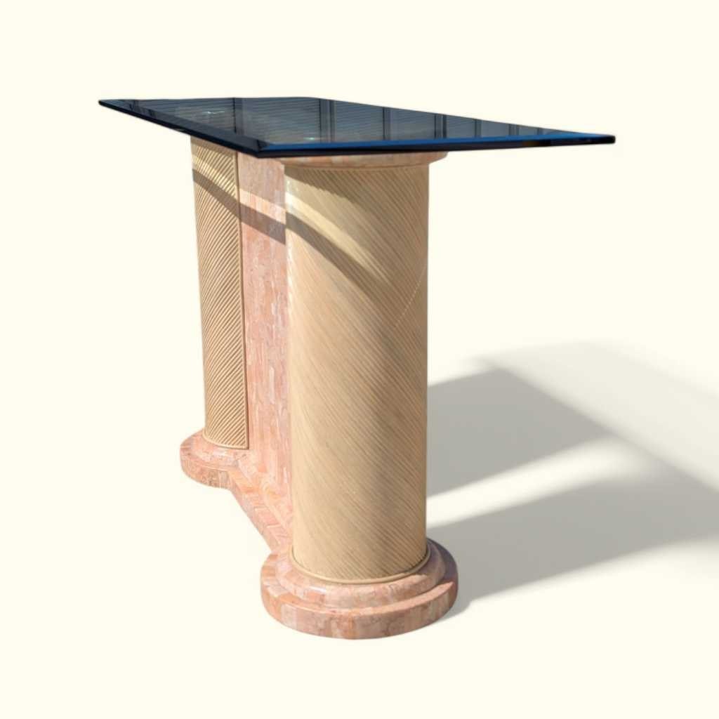 Postmodern Entryway Glass Console Table, c. 1980s