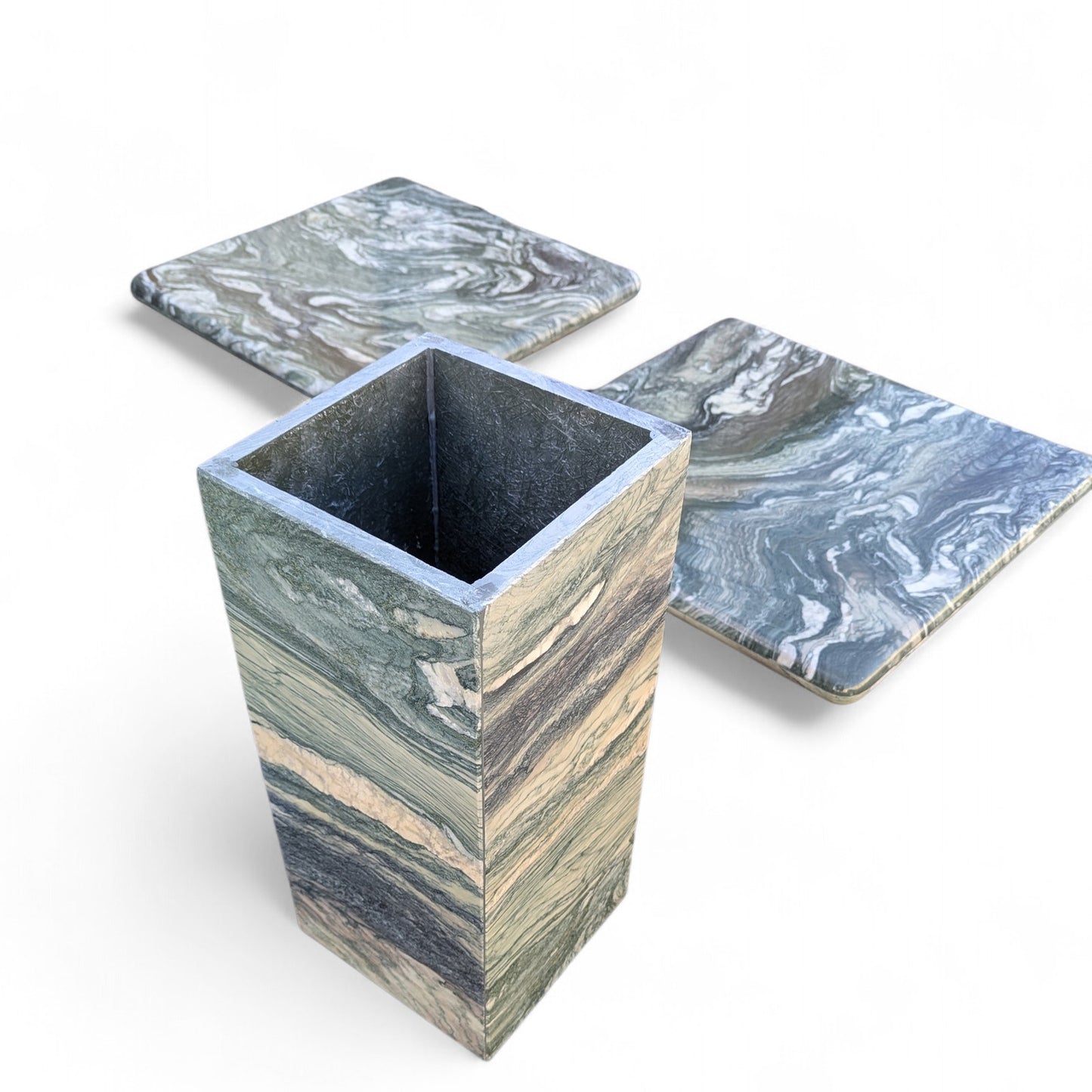 Green Marble Side Tables, Pair c. 1980s