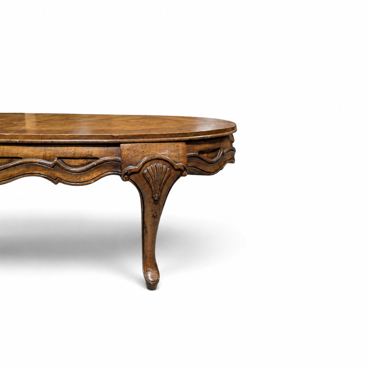 Vintage Louis XV Style Oval Coffee Table with Figured Wood Top
