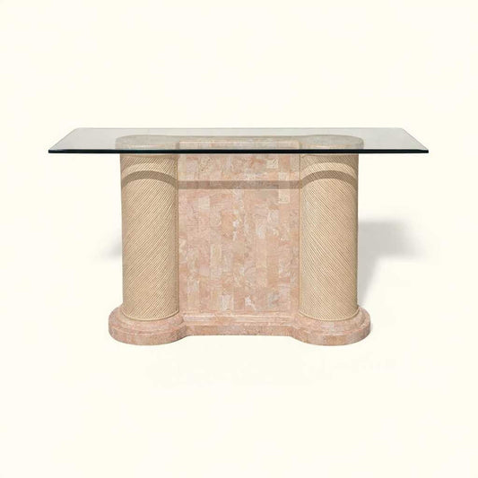 Postmodern Entryway Glass Console Table, c. 1980s