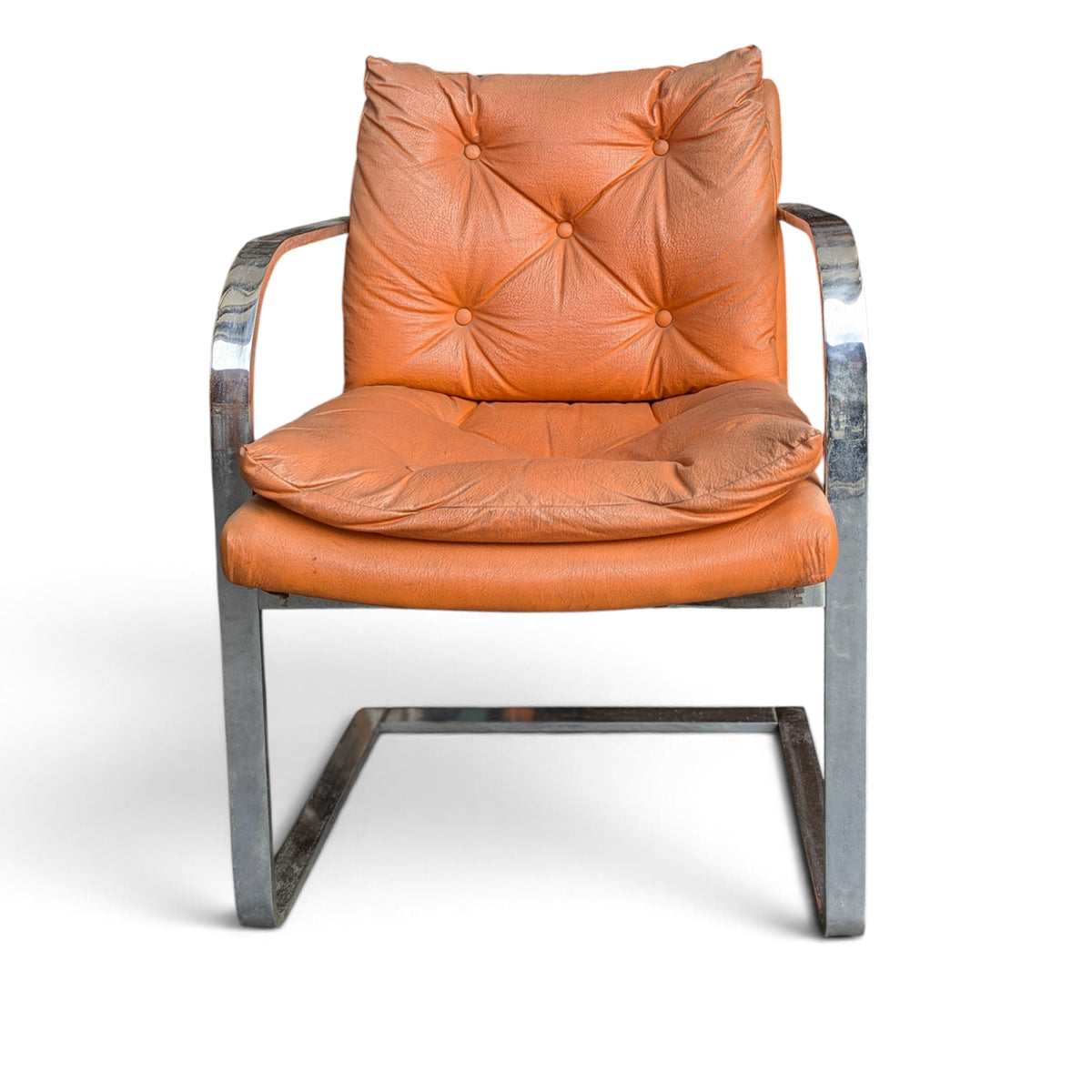 Vintage Chrome-Finish Steel Cantilever Lounge Chair in Orange Vinyl — view 2 of 9