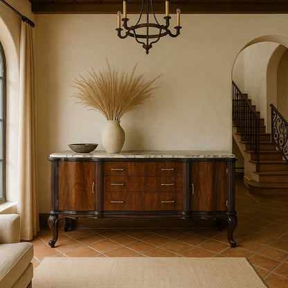 Italian Mid-Century Marble-Top Sideboard with Detachable Mirror by Mobilificio Scorza Ovada, c. 1950s