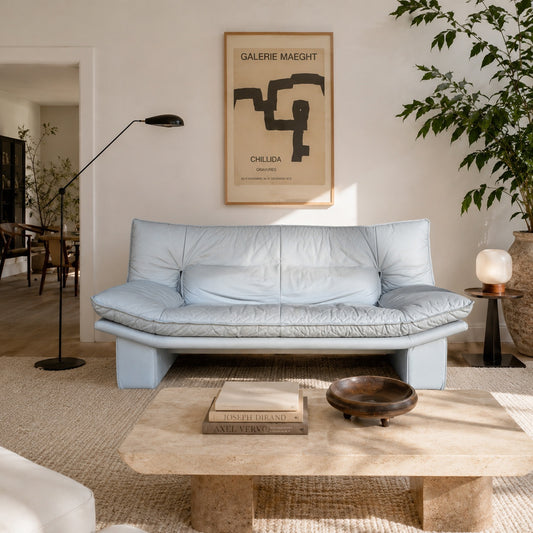 Vintage Nicoletti Italia Leather Loveseat Sofa, Italian Postmodern Grey Leather Couch, 1980s Lounge Settee