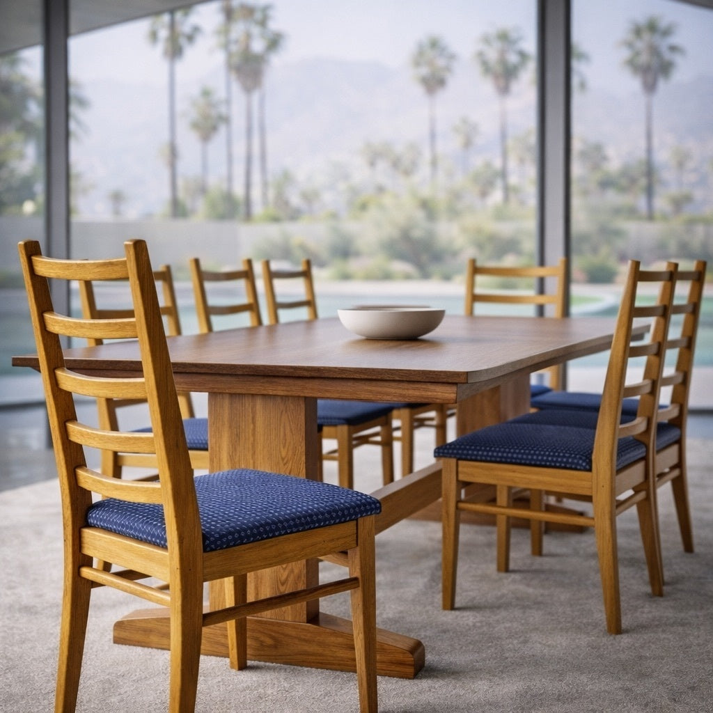 Set of Six Mid-Century Modern Ladderback Dining Chairs with New Upholstery — view 1 of 25