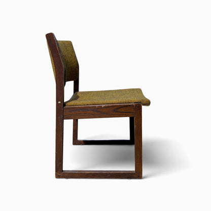 Vintage Solid Oak Accent Chair with Yellow-Green Upholstery