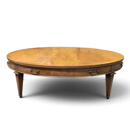 Circa 1957 Heritage Round Mahogany Coffee Table with Drawer