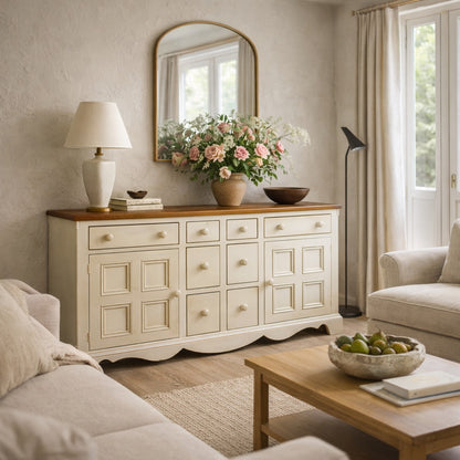 Painted Sideboard or Buffet Cabinet with Paneled Doors and Solid Wood Top