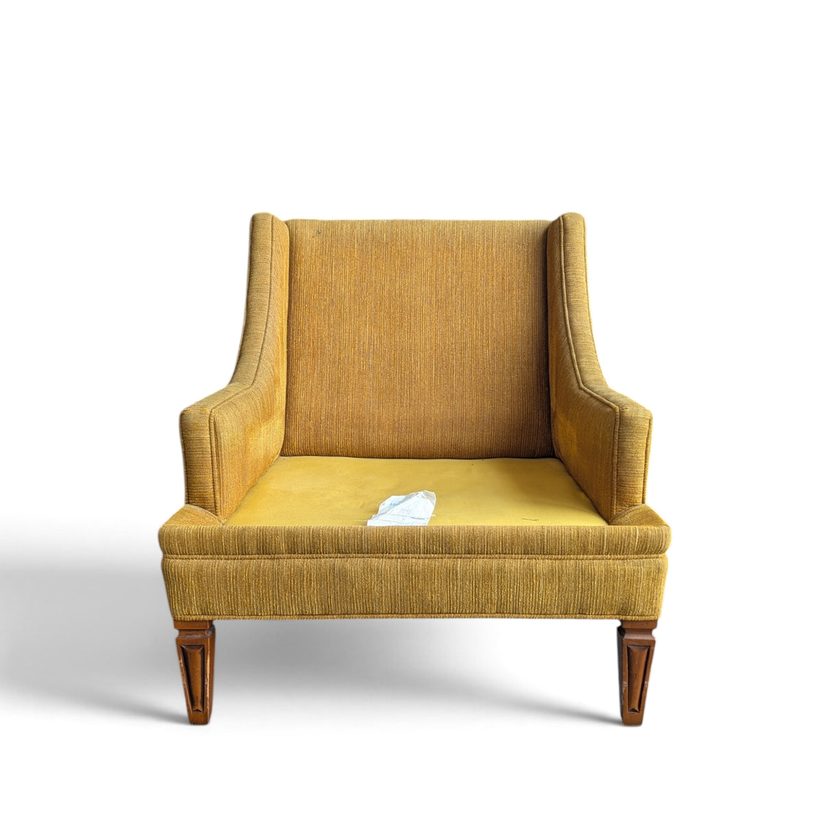 Vintage Mustard Upholstered Lounge Chair with Tapered Wood Legs — view 2 of 14